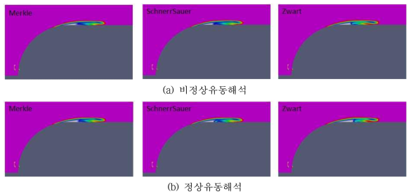 캐비테이션 수 0.5에서 캐비테이션의 형상