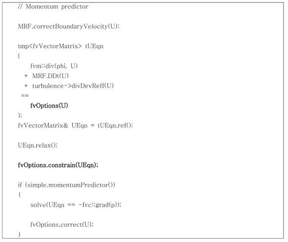 운동량 방정식의 소스항 fvOptions