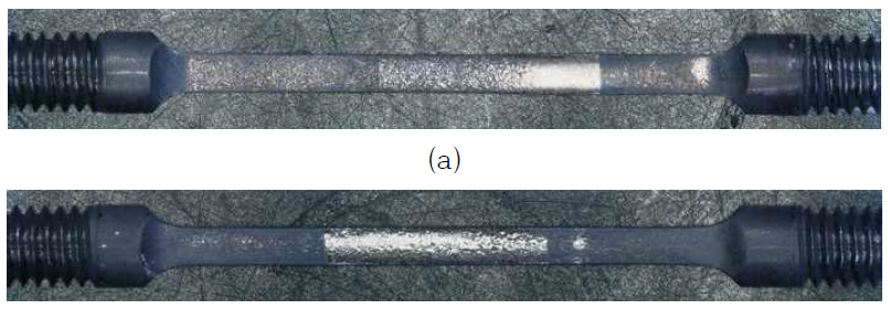 Tensile specimens after SSRT (a) 3 dpa, (b) 5 dpa