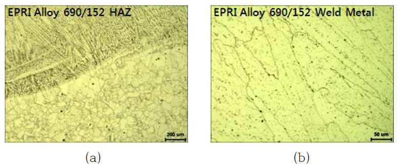 (a) Optical and (b) SEM images of the Alloy 152 weld metal in EPRI Alloy 690/152 weld