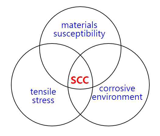 Schematic drawing showing the requirements for SCC occurrence