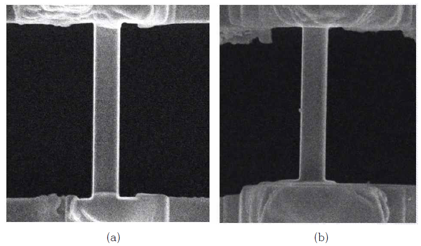 In-situ SEM tensile testing specimens (a) surface grain boundary, (b) internal grain boundary