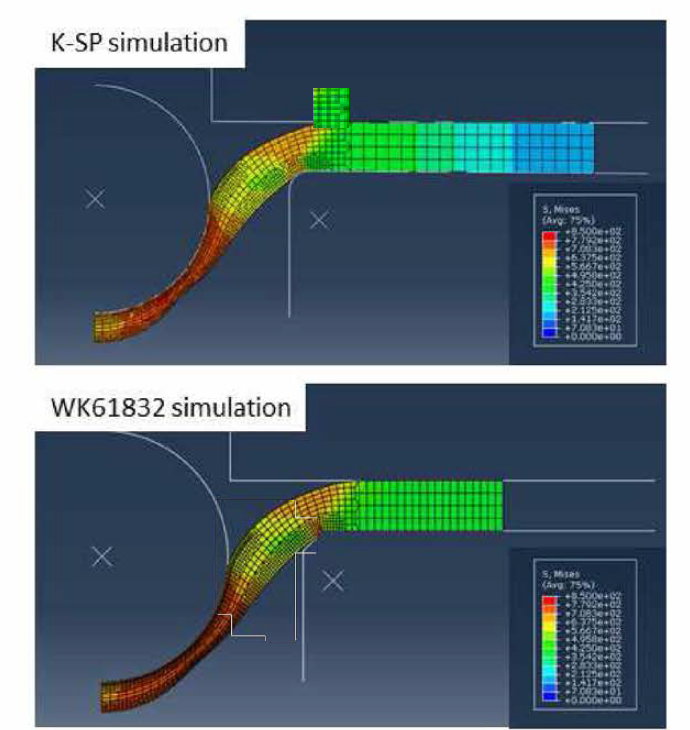 FEM simulation result of K-SP method and WK61832 SP method