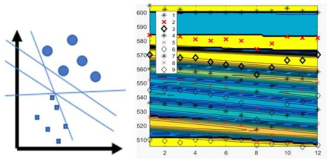 Various linear separation function and SVM result