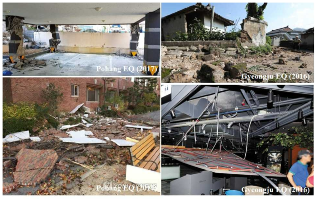 국내에 발생한 2016년 경주 및 2017년 포항 지진으로 인한 피해 사례