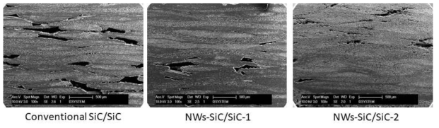 SiC 나노와이어 성장 유무에 따른 화학기상침착 후 복합체 내부 미세구조
