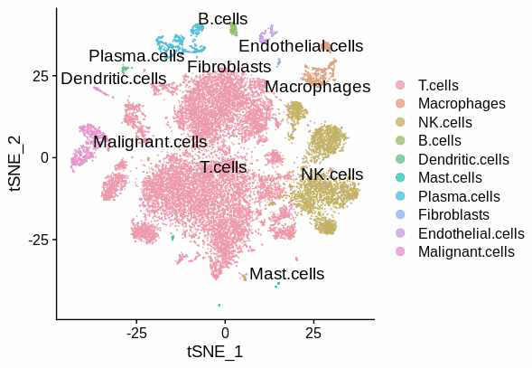 간암의 단일세포 전사체 데이터 t-SNE 분포