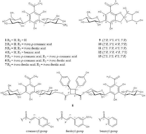 Chemical structures of the 13 compounds isolated from Melicope pteleifolia
