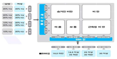 체지방률과 BMI를 이용한 비만정보 추출표