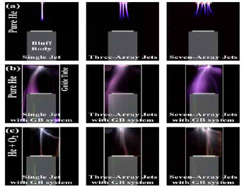 He 가스 이용시 다양한 변수별 플라즈마 방전 이미지