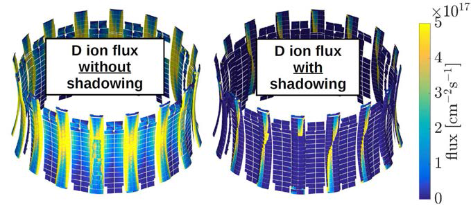 Shadowing유무에 따른 JET ion flux 분포