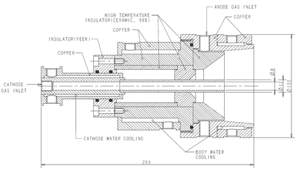 디버터 모사장치 플라즈마 소스 설계 도면. AF-MPD thruster concept을 기반으로 설계하였다