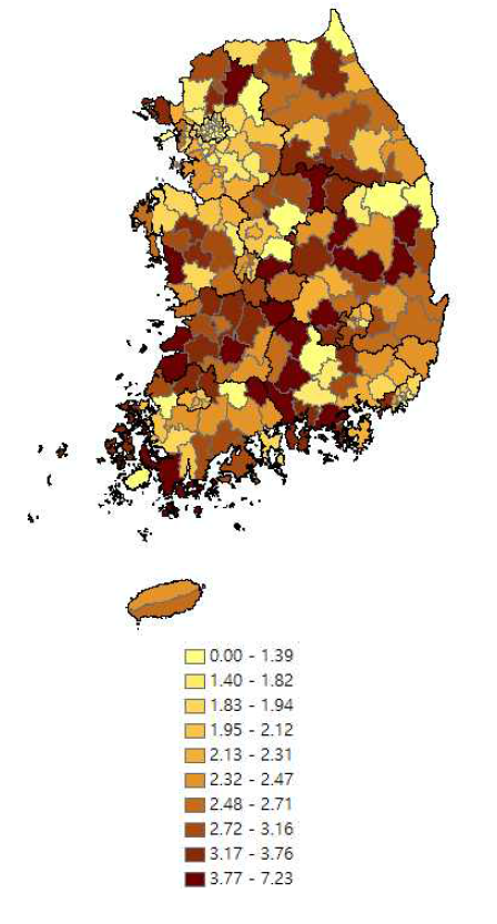 5세 미만 사망률의 분포