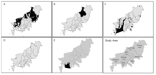 Land use regulation regions and study area