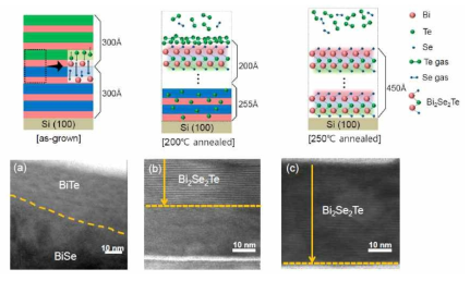BiSe 및 BiSeTe 합성 과정 및 TEM 이미지