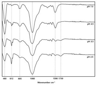 졸-겔화 pH 조건에 따른 리그닌/실리카 하이브리드의 FT-IR 스펙트럼 특성