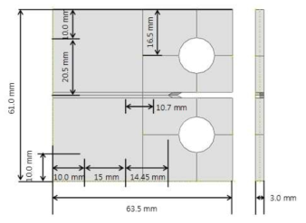 Geometry of a specimen (FCP specimen) with its dimensions