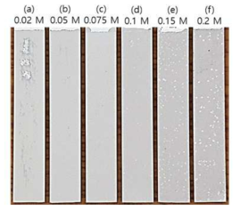 Surface appearance of PEO-treated AZ31 Mg alloy for 5 min at 200 mA/cm2 of 310 Hz AC in aqueous solutions containing various Na3PO4 concentrations from 0.02 M to 0.2 M