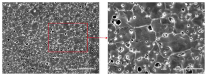 SEM images of PEO films formed on AZ31 Mg alloy for 5 min at 200 mA/cm2 of 310 Hz AC in 0.1 M Na3PO4 solution