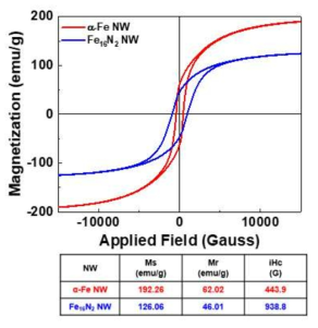 Fe 및 Fe16N2 nanowire 의 자기이력곡선