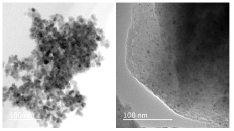 Pd(3%)/CZPL (좌) 및 Pd(3%)/Y-Zeolite (우) 촉매의 TEM 관찰