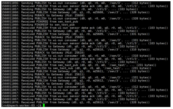 가동 중인 데이터 수집 서버의 최근 로그 화면