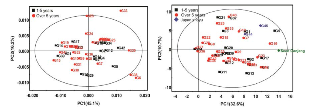 1H NMR profile non volatile and SPME GC/MS volatile profiles of Ganjang with different aging time