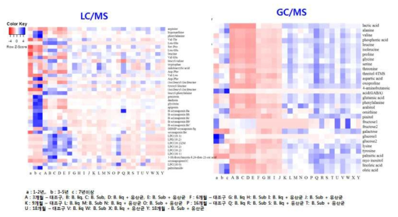 Comparison of LC/MS and GC/MS results between long term aged Doenjang and Sunchang model Doenjang prepared in this study