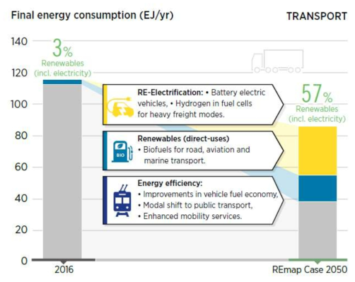 2050 수송에너지 소비 전망 *REmap 2050 Transport Energy consumption (IRENA)