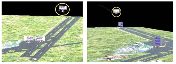 Detail View에서 각도 별 관찰 가능한 항공 정보(좌) 항공기 이륙 (우) 항공기 착륙