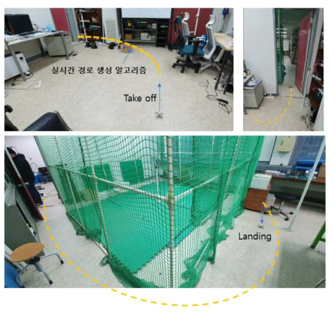 실내환경에서 소형 무인기의 실시간 경로생성 및 비행 실험 사진