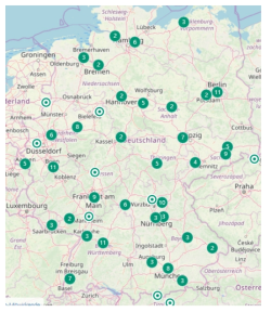 독일 프라운호퍼연구소 분포도(출처: https://www.map.fraunhofer.de/fsk/)