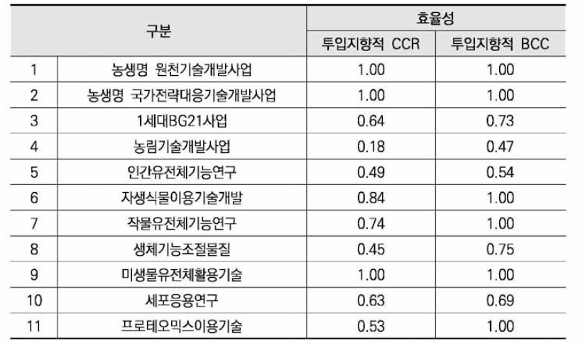 DEA를 이용한 대안 간 효율성 분석