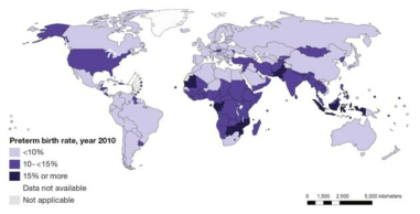 세계 조산아 발생 분포(WHO 자료)