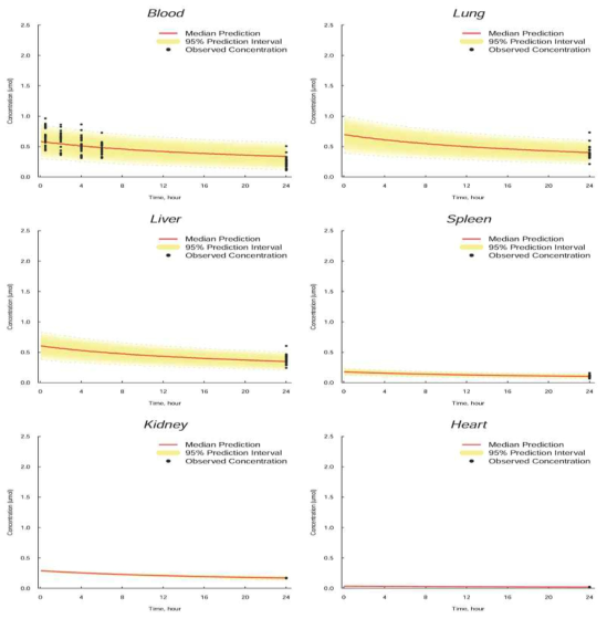 Visual predictive check plots for the pharmacokinetic model