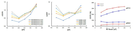 Iopamidol phantom에서의 pH 및 RF power 변화에 따른 CEST effect 평가