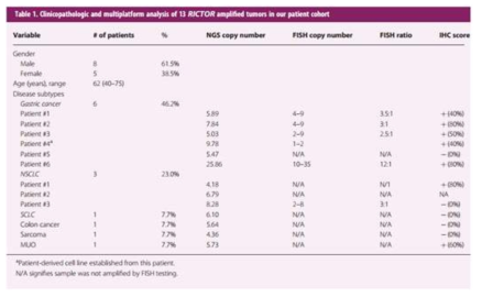 RICTOR amplified cancer cohort 의 특성