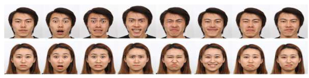 본 연구팀이 개발하여 보급한 한국형 표준 정서 사진 (Korean Facial Expressions of Emotion : KOFEE)