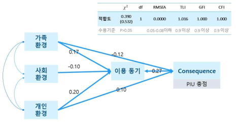 인터넷 과의존 요인 분석 초기 모델 결과(유형 분석 모델과 통합 이전)