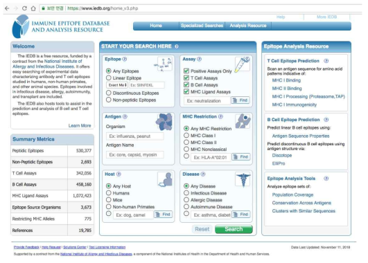 Immune Epitope Database and Analysis Resource database home page