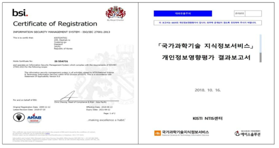 ISO 27001 인증서와 개인정보 영향평가 결과보고서