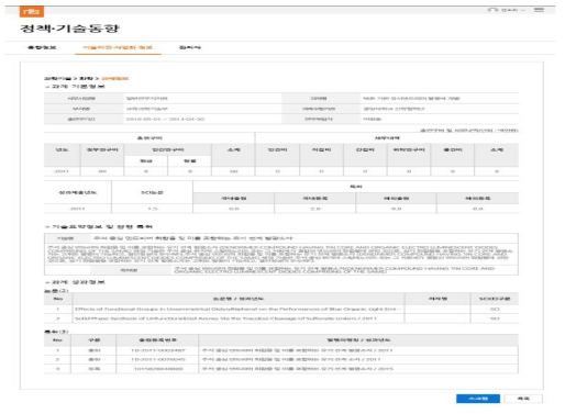 기술이전·사업화정보 서비스 과제정보 세부화면