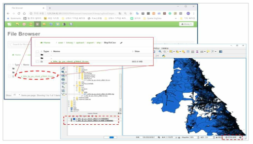 Shapefile 내 공간 좌표계를 EPSG:4326으로 변환하고 CSV file 포맷으로 HDFS에 저장한 결과