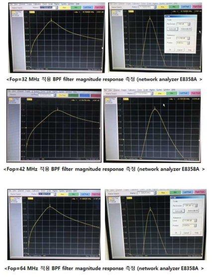 생체통신 AFE 모듈 주파수별 BPF 설계 (위에서부터 동작 주파수 각 32, 42, 64 MHz)