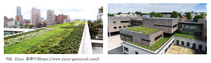 기후제어 옥상녹화 시스템과 건조지역 옥상녹화 시스템 설치 에시