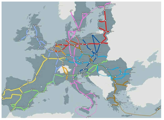 유럽 CEF의 주요 철도 교통망