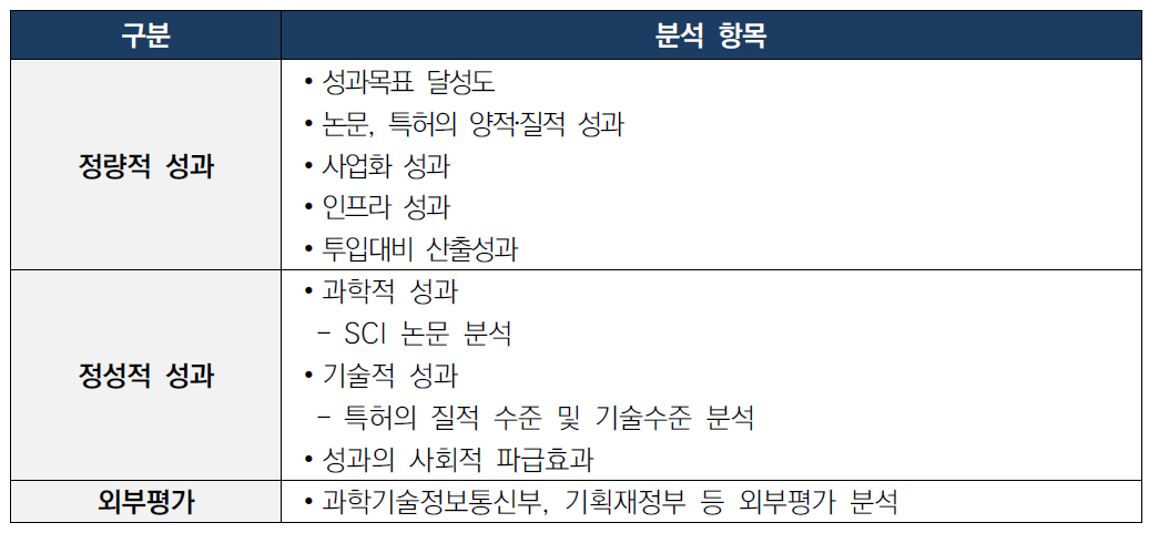 사업 추진 성과(Performance) 분석 항목