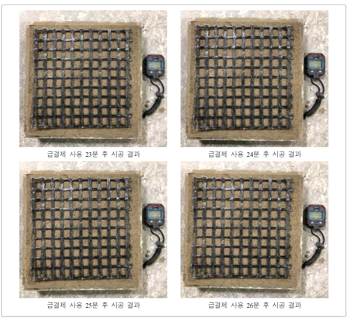 급결제 사용 시간 경과에 따른 섬유 그물망 시공성 평가 결과