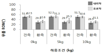 하중조건에 따른 무릎 ROM (WAW10 조건 1: 표준모드)