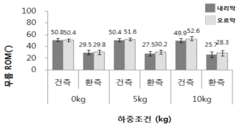 하중조건에 따른 무릎 ROM (WAW10 조건 2: 파워모드)